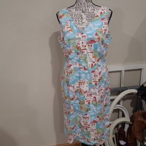 Talbots Women SZ 10 P Sheath Dress blue coastal Beachy vacation‎ print Dress